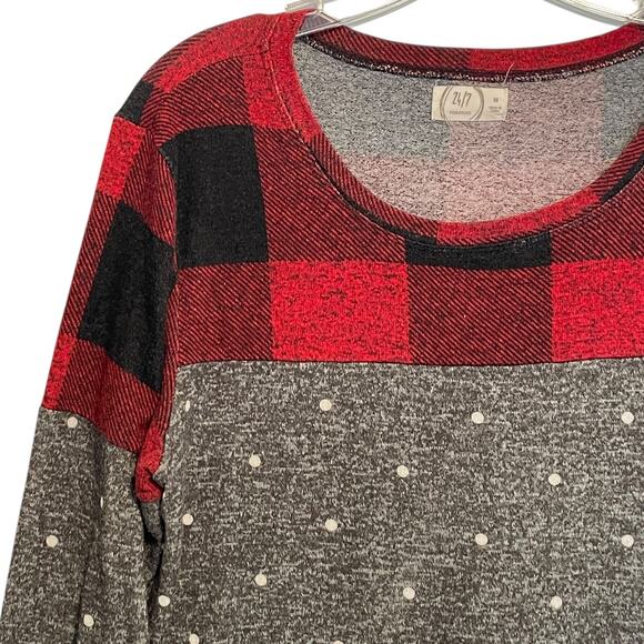Maurices Buffalo Plaid Polka Dot Blocked Football Tee Womens Medium Holiday Top - Picture 3 of 8